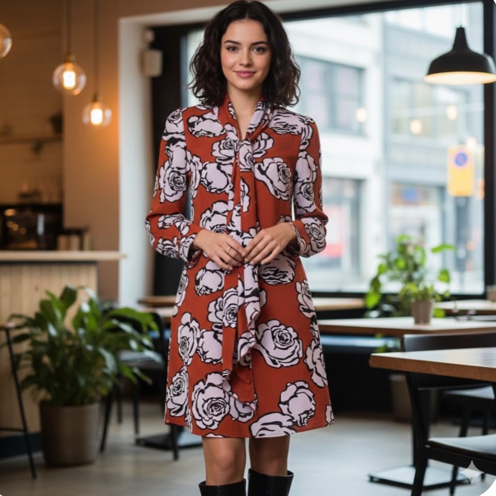 Who What Wear Rusty Brown/Orange Long Sleeve Button Down Dress